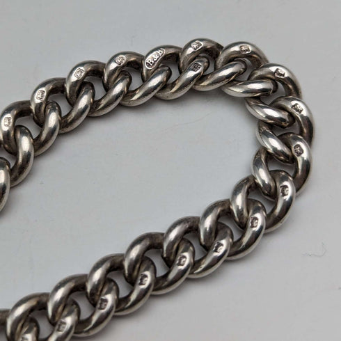 1909 British Antique Sterling Silver Albert Chain 54g Canadian Coin Fob