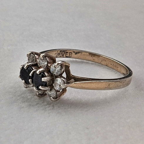 英國復古珠寶黑色托帕石純銀鍍金戒指(12 號)戒指