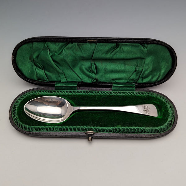 1898 British Antique Sterling Silver Christening Spoon John Round & Son in Case