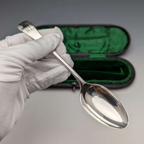 1898 British Antique Sterling Silver Christening Spoon John Round & Son in Case