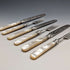 1880 British Antique Engraved White Pearl Handle Dessert Cutlery 3 Pair Set Stokes & Ireland