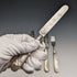 1880 British Antique Engraved White Pearl Handle Dessert Cutlery 3 Pair Set Stokes & Ireland