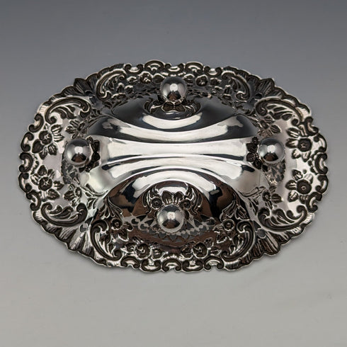 1897 年英國古董純銀花卉雕刻盤 62 克 George Nathan & Ridley Hayes