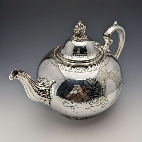 Circa 1875 British Antique Silver Plated Teapot Martin & Hall