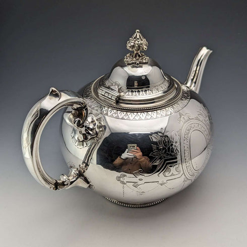 Circa 1875 British Antique Silver Plated Teapot Martin & Hall