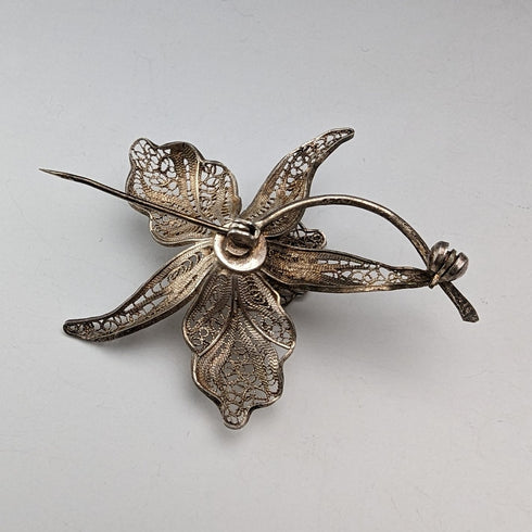 英国ヴィンテージ フィリグリー カトレヤ シルバーブローチ