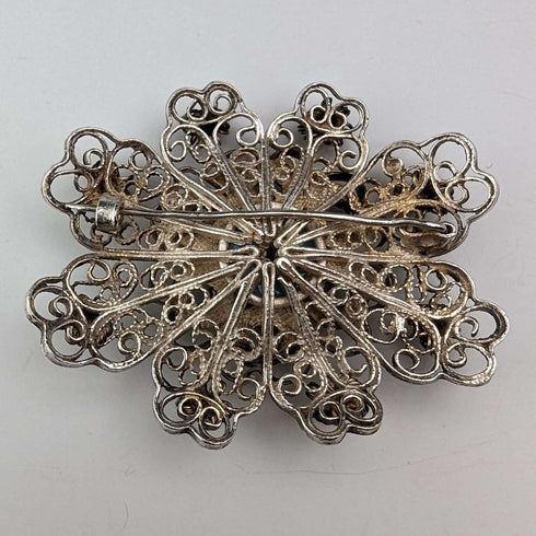Vintage Blue Stone & Filigree Silver Brooch