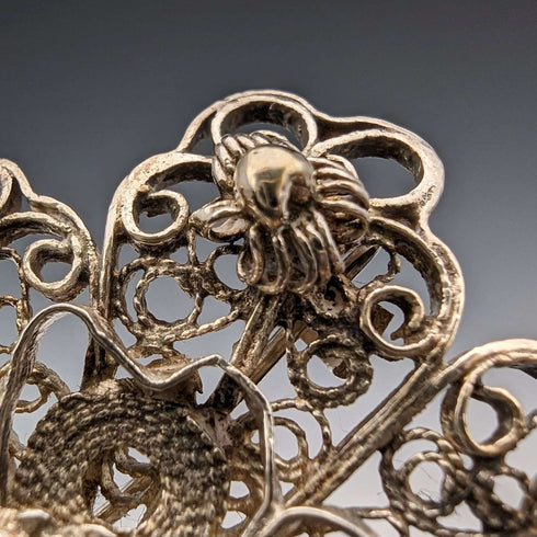 Vintage Blue Stone & Filigree Silver Brooch