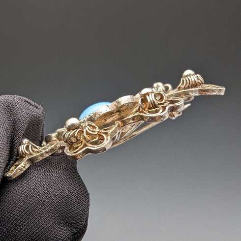 Vintage Blue Stone & Filigree Silver Brooch