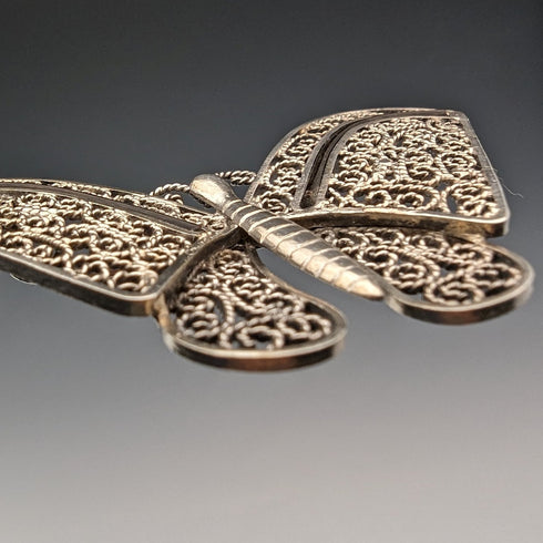 英国ヴィンテージ フィリグリー バタフライ シルバーブローチ1