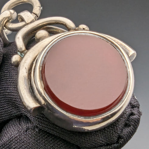 Circa 1900 British Antique Sterling Silver Albert Chain 35g 2 Color Rotating Fob