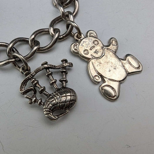 1970s British Vintage Sterling Silver Charm Bracelet 26g