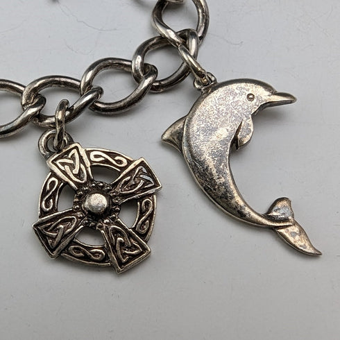 1970年代 英国ヴィンテージ 純銀製 チャームブレスレット 26g