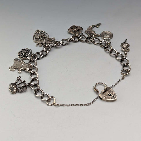 1970s British Vintage Sterling Silver Charm Bracelet 26g