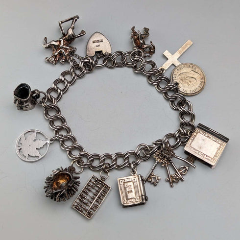 1971 British Vintage Sterling Silver Charm Bracelet 39g