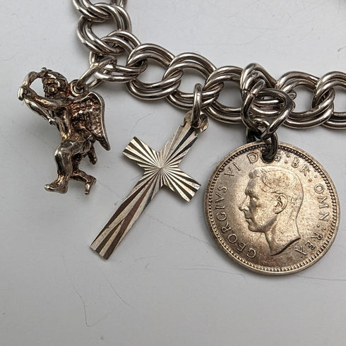 1971年 英国ヴィンテージ 純銀製 チャームブレスレット 39g