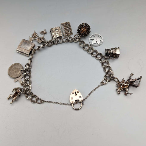 1971 British Vintage Sterling Silver Charm Bracelet 39g