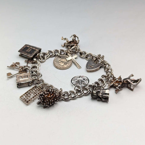 1971 British Vintage Sterling Silver Charm Bracelet 39g