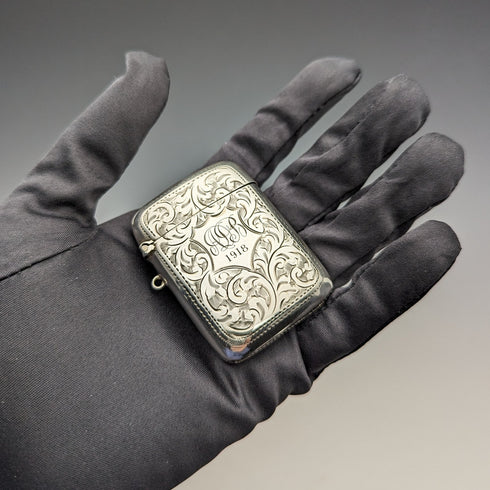 1913 British Antique Sterling Silver Vesta Case Match Case Samuel Levi
