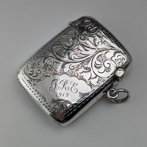 1912 British Antique Sterling Silver Vesta Case Match Case William Henry Sparrow