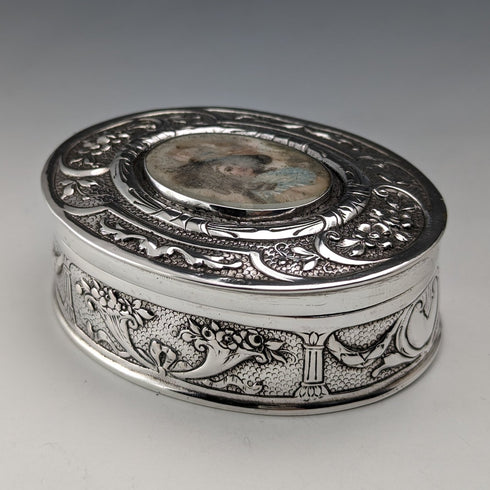 Circa 1900 German Antique 800 Silver Enamel Decoration Box 85g