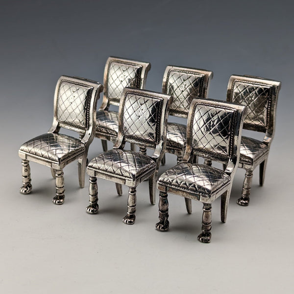 Set of 6 vintage silver-plated chair-shaped menu holders