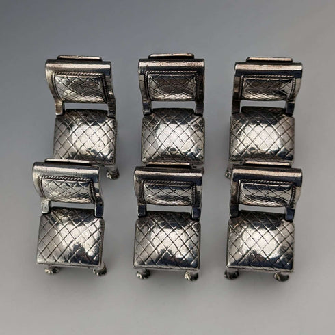Set of 6 vintage silver-plated chair-shaped menu holders