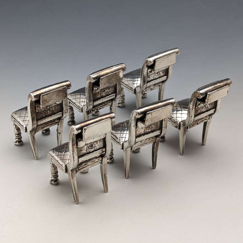 Set of 6 vintage silver-plated chair-shaped menu holders