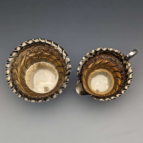 1891 British Antique Sterling Silver Sugar Bowl & Cream Jug 88g James Dixon & Sons