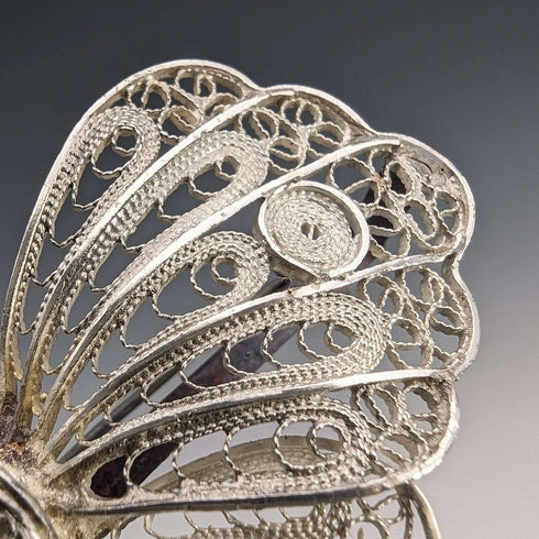 British Vintage Filigree Butterfly Silver Brooch 2