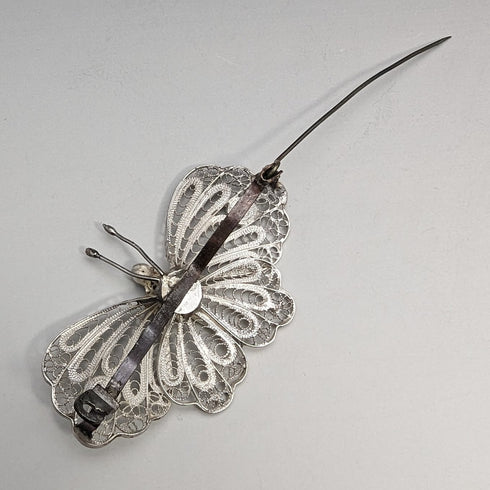 英国ヴィンテージ フィリグリー バタフライ シルバーブローチ2