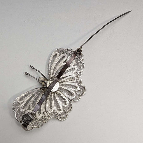 British Vintage Filigree Butterfly Silver Brooch 2
