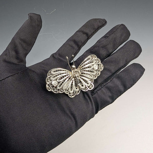 British Vintage Filigree Butterfly Silver Brooch 2