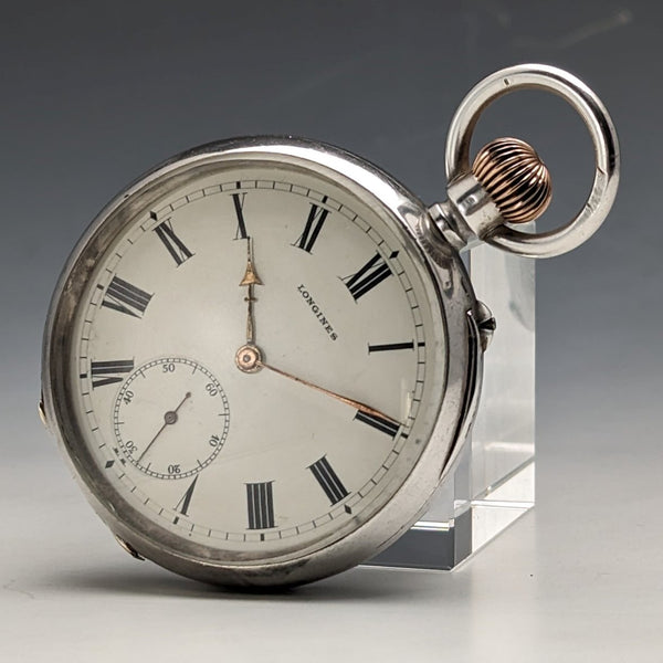 Around 1908 Antique Longines pocket watch pure silver open face works well
