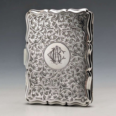 1895 British Antique Sterling Silver Double Door Card Case 91g William Neale