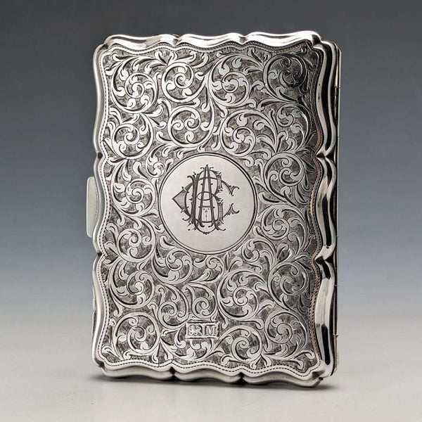 1895 British Antique Sterling Silver Double Door Card Case 91g William Neale