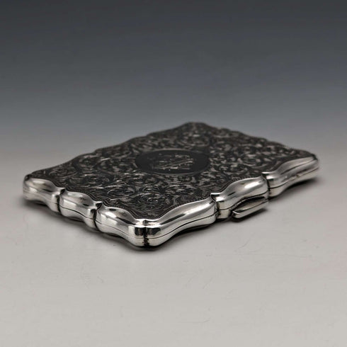 1895 British Antique Sterling Silver Double Door Card Case 91g William Neale
