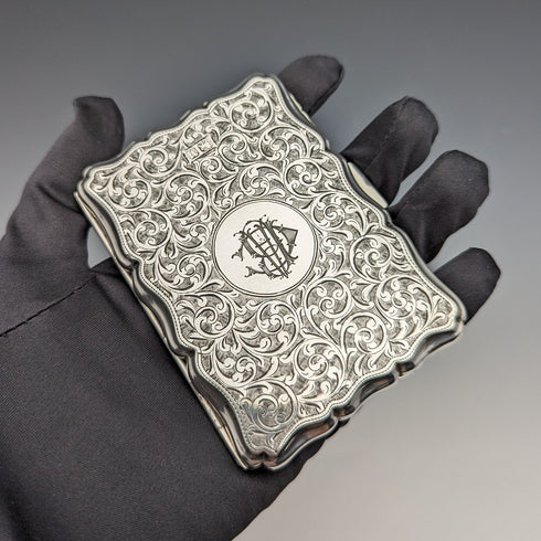 1895 British Antique Sterling Silver Double Door Card Case 91g William Neale