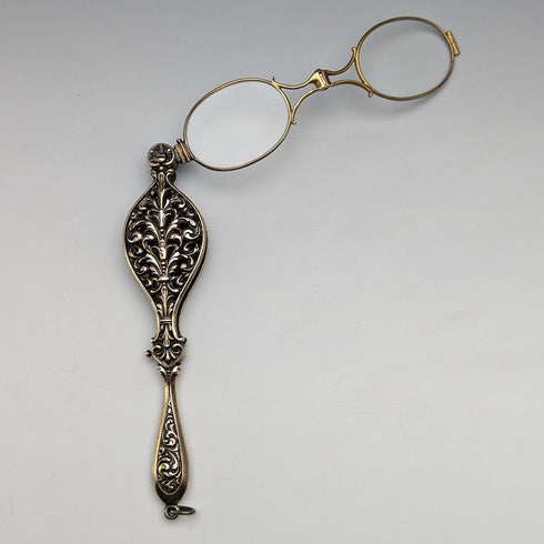 American Antique Pure Silver Gold Plated Portable Folding Glasses Roniet