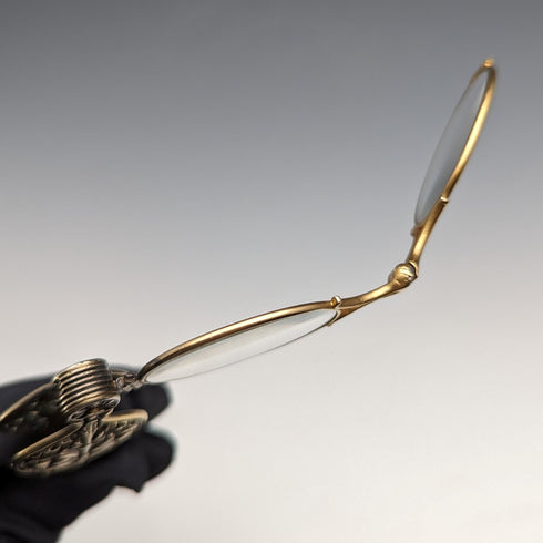 American Antique Pure Silver Gold Plated Portable Folding Glasses Roniet