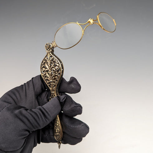 American Antique Pure Silver Gold Plated Portable Folding Glasses Roniet