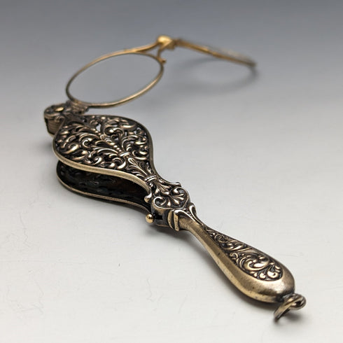 American Antique Pure Silver Gold Plated Portable Folding Glasses Roniet