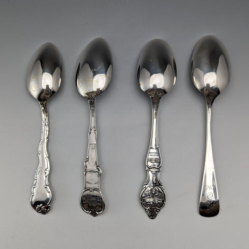 Around 1900 US Antique Sterling Silver Souvenir Spoon x4 Dessert Spoon Size