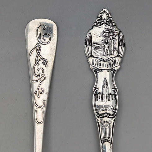 Around 1900 US Antique Sterling Silver Souvenir Spoon x4 Dessert Spoon Size