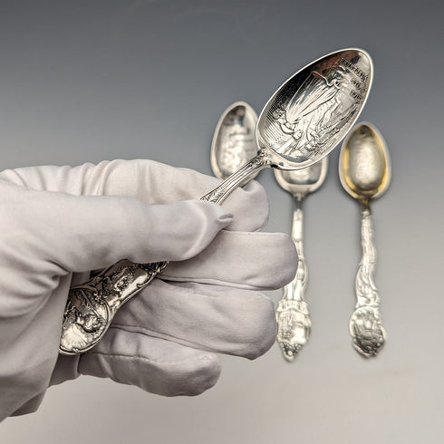 Around 1900 US Antique Sterling Silver Souvenir Spoon x4 Dessert Spoon Size