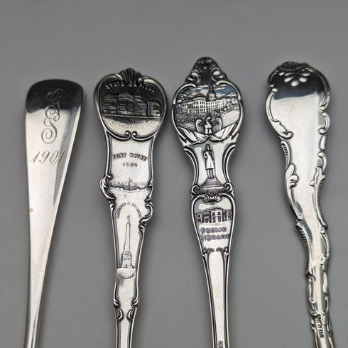 Around 1900 US Antique Sterling Silver Souvenir Spoon x4 Dessert Spoon Size