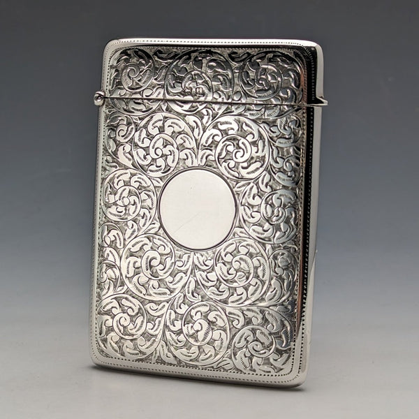 1910 British Antique Sterling Silver Card Case Scroll Pattern 90g