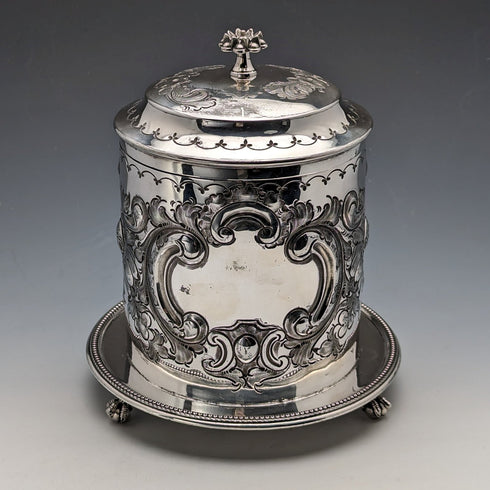 Circa 1895 British Antique Silver Plated Biscuit Barrel James Deakin & Sons