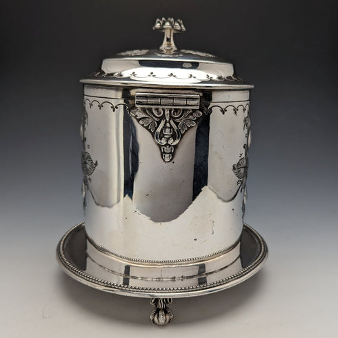 Circa 1895 British Antique Silver Plated Biscuit Barrel James Deakin & Sons
