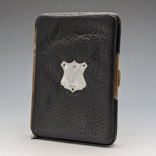 1910 British Antique Sterling Silver Decorated Black Leather Wallet M Chapman